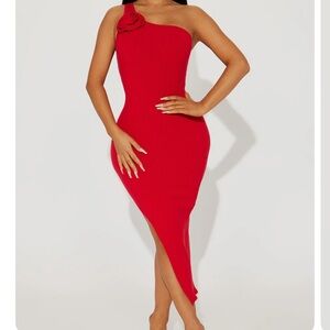 Rebecca Ribbed Midi Dress - Red